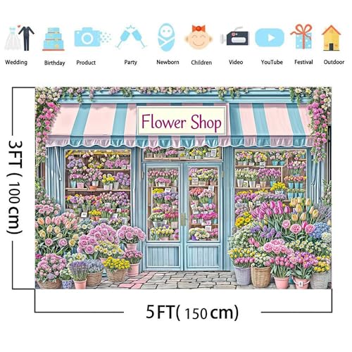 6 x 4 ft Spring Flower Shop Backdrop Flowers Shops Pink Floral Photoshoot Background Flowers Floral Wall Tea Party Decorations Backdrop for Photography Decor Banner, Photographic Studio Photo Prop - color: Flower Shop, size: 6X4FT