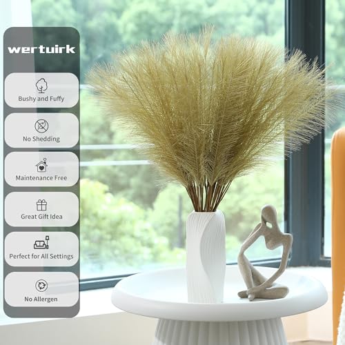 Wertuirk Gold Faux Pampas Grass - 30pcs 24 Inch Long Pampas Grass wall Decor, Mini Artificial Pampas Grass for Great Gatsby Party Decorations and Glam Room Decor (Gold) - color: Gold, size: 30 Pieces