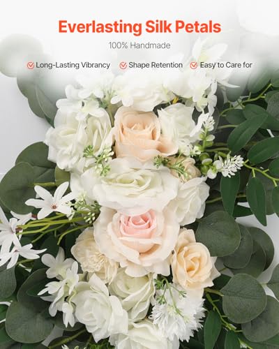 VEVOR Artificial Wedding Arch Flowers Kit, White Wedding Arch Flowers with Drapes Kit (Pack of 4) - 2 Pcs Floral Arrangement, 2 Pcs Sheer Drapes, for Ceremony Bouquets Reception Backdrop Decoration - color: White, size: 4 Pcs