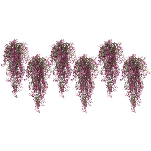 RECUTMS Artificial Hanging Leaves Plants 6Pcs Indoor Fake Flower Swags Faux Vines Ivy Leaves Plastic Greenery Resistant Plastic for Wall Wedding Party Porch Garden Decoration(Fuchsia) - color: Fuchsia-6pcs