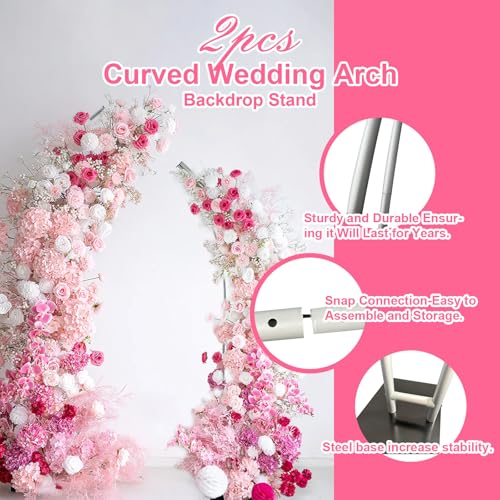 Curved Wedding Arch Backdrop, 6FT&7FT Half Arch Balloon Stand for Ceremony, Birthday, Anniversary, Bridal, Baby Shower, Floral Decoration