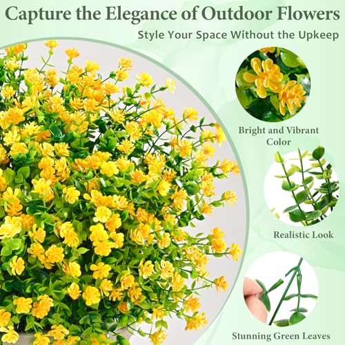 Yastouay Artificial Flowers for Outdoors UV Resistant, 14 Bundles Yellow Realistic Fake Outdoor Flowers Fake Plants, Faux Flowers for Outdoor Planters Front Porch Garden Window Box Farmhouse Decor - color: Yellow, size: 14 Bundles