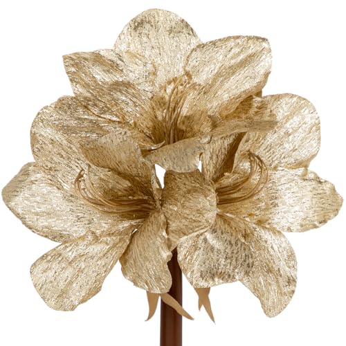 Briful Amaryllis Artificial Christmas Flower Stems, 19.7" Champagne Glitter Faux Amaryllis with Detachable Heads for Xmas Home Party Wedding Bouquet Vase Arrangement Decor - color: Champagne