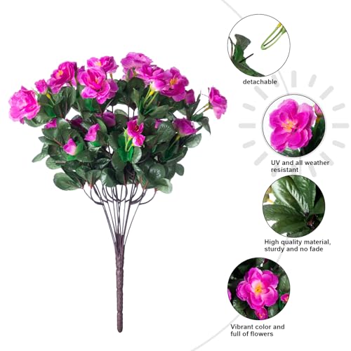 Ivydale Artificial Faux Outdoor Flowers Plants for Outside Spring Decoration, Fake Silk Fuchsia Camellia UV Resistant Realistic for Planter Porch Patio Balcony Garden Home, 3 Large Bundles - color: Purple