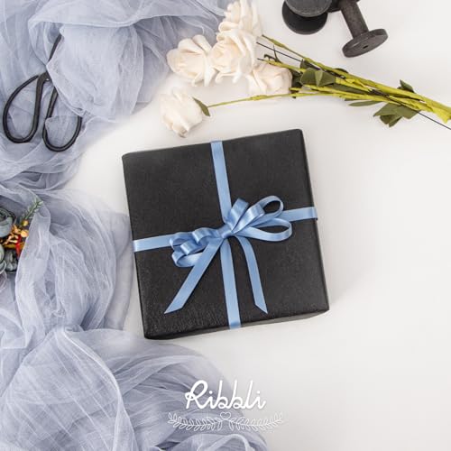 Ribbli Dusty Blue Satin Ribbon,Double Faced Satin 3/8 inch x Continuous 25 Yards,Use for Bows Bouquet,Gift Wrapping,Wedding Decoration,Floral Arrangement - color: Blue Dusty, size: 3/8 inch