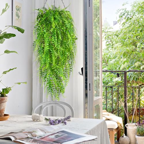 Waipfaru 8Pcs Fake Ferns Fake Hanging Plants Artificial Ferns for Outdoors，UV Resistant Plastic Fake Plants for Indoor Wall Porch Wedding Party Holiday Decor - color: Ferns, size: 8Pcs Plants
