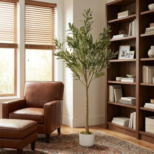 OUTLANE 4.4 FT Artificial Olive Tree with 22 Realistic Fruits, Faux Potted Plant for Indoor and Outdoor, Tall Fake Tree for Living Room, Office, Porch, Patio & Modern Farmhouse Decor - size: 6in