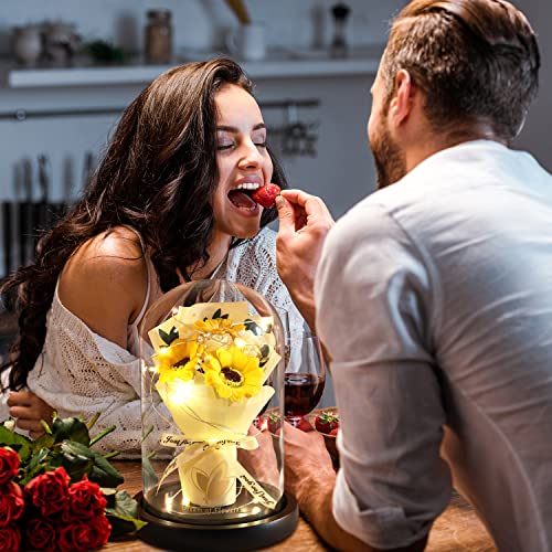 Rose Gifts for Mom,Flower Rose in Glass Dome with 2 Lighting Mode,Sunflower Gifts for Mother,Artificial Forever Flowers Xmas Birthday Gifts for Women Mom Wife Girlfriend Sister Friend - color: Yellow Rose