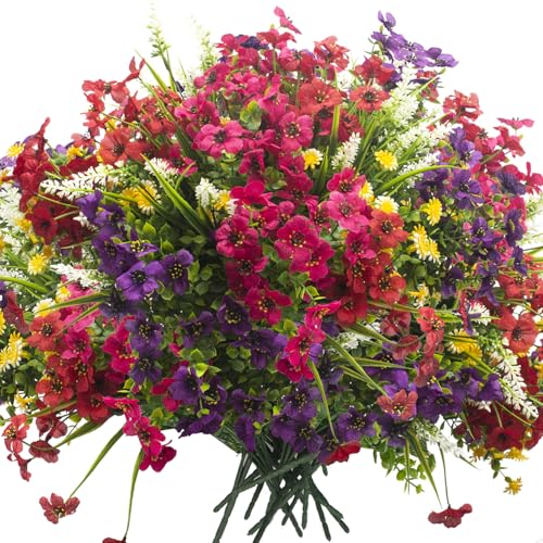 Grunyia 20 Bundles Artificial Flowers Outdoor No Fade UV Resistant Fake Plastic Flowers Faux Plants for Garden Patio Porch Window Box Home Wedding Farmhouse Hanging Décor - color: Mix