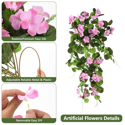 INQCMY Artificial Hanging Flowers Fake Plants for Outdoor Spring Decoration, 2Pcs Realistic Faux Flowers Silk Begonia UV Resistant No Fade for Home Garden Porch Patio Yard Basket(Pink) - color: Pink