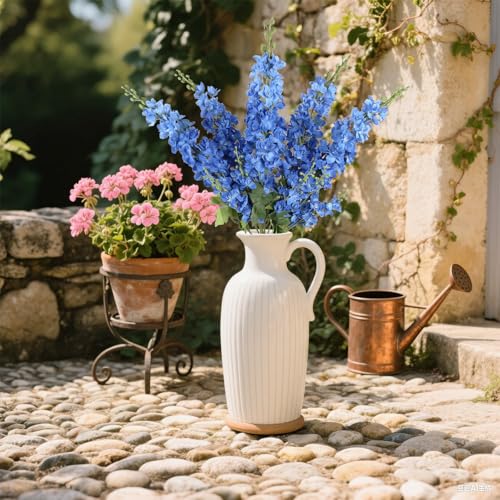 IPOPU 43.3" Royal Blue Delphinium Artificial Flowers 5PCS Faux Delphinium Flowers Larkspur Long Stem Artificial Flowers for Wedding Table Centerpieces Home Garden Decor(Royal Blue) - color: Dark Blue