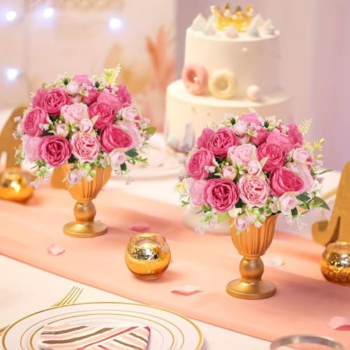 Artificial Peonies Silk Flowers, Pink Faux Peony Bouquet 2 Bundles Florals Arrangements Decor for Farmhouse Home Boho Wedding Table Centerpiece, Fake Plastic Flower Bulk for Vase Decoration (Mix Pink) - color: Mix Pink, size: 2PCS