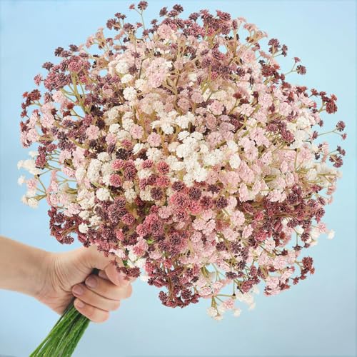 N&T NIETING Baby Breath Flowers Artificial Bulk, 15Pcs Fake Gypsophila Plants Bouquets Flowers Real Touch Faux Babies Breath Arrangement for Home Wedding Party Vase Decoration Fall Pink - color: Fall Pink, size: 15pcs-Standard
