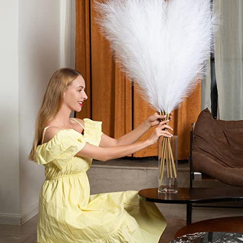 Pampas Grass Decor Tall, 43"/110cm Faux Pampas Grass 6 Stems Large Pompass Grass Branches Tall Bulk Boho Flower Arrangement for Home Room Wedding Party Decor (White) - color: White