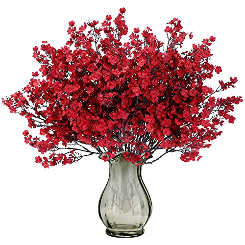 Sggvecsy 15 Pcs Babys Breath Artificial Flowers Gypsophila Bouquets Bulk Real Touch Fake Silk Flowers for Home Wedding DIY Floral Arrangement Kitchen Christmas Centerpiece Festival Decoration (Red) - color: Red, size: 15Pcs