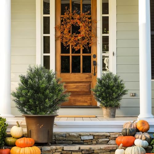 momoplant 31 Inch Tall Artificial Cedar Topiary Tree Set of 2 Faux Cypress Evergreen Potted Plants for Outdoor & Indoor Decor - size: 31 Inch