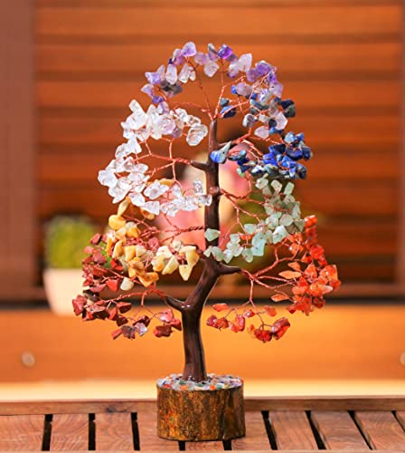 Crocon® 7 Chakhra Crystals Tree, Birthday Gifts for Women & Men, House Decor for Shelf, Healing Crystals, Spiritual Gift Decor, House Warming Gifts New Home, Birthday Gift for Mom Sister - color: Seven Chakra (Copper Wire)