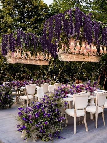 12PCS Dark Purple Wisteria Hanging Flowers 6.4FT Artificial Hanging Wisteria Flowers for Decoration for Wedding Arch, Backdrop, Garden Party Decor (Dark Purple) - color: Dark Purple