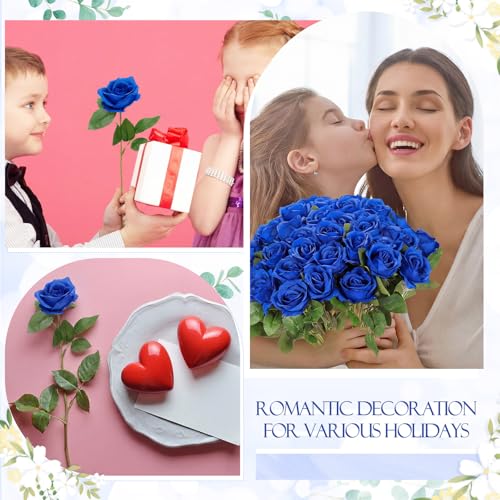Hotop 80 Pcs Rose Artificial Flowers Bulk with Long Stem, Silk Roses Realistic Fake Flowers Bouquet for Wedding Table Centerpieces Bridal Shower Party Home Decorations (Blue) - color: Blue
