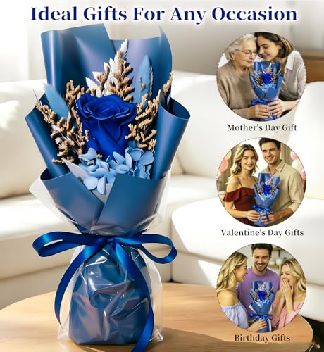 Preserved Flowers Bouquet,Flowers For Delivery,Blue Rose Bouquets,Birthday Flowers Gifts For Women Mom Grandma Wife Friends,Real Roses Gift From Daughter Valentine’S Day Mothers Day Anniversary - color: Blue, size: Rose Bouquet
