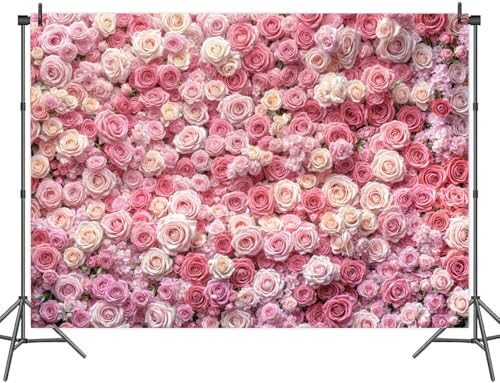 5 x 3 ft Pink Flower Wall Backdrop Floral Rose Floral Photography Backdrops Girls Princess Birthday Baby Shower Wedding Bridal Shower Photo Background Mothers Day Picture Cake Table Decoration Banner - color: Pink01, size: 5X3FT