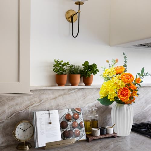 Artificial Flowers Bouquet – Fake Silk Hydrangea Peony and Eucalyptus Mix, Faux Flower Arrangements for Home, Office Decor and Dining Table Centerpieces (Yellow&Orange) - color: Yellow &Orange