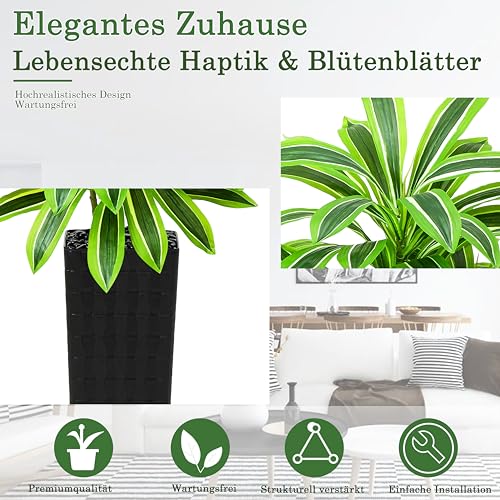 Artificial Dracaena Tree：7FT Faux Silk Tropical Yucca Floor Trees Realistic Fake Green Plant with Natural Wood Trunk & Lifelike Leaves for Home Office Decor Indoor & Outdoor (7FT,1-Pack,Black) - color: Light Green – Black Pot, size: 7FT