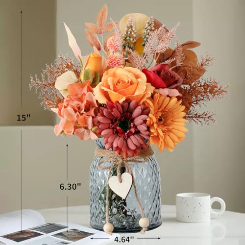 Leftover Fake Fall Flowers in Vase,Fall Silk Flower Arrangements,Fall Centerpieces for Tables,Faux Flowers for Vase,Artificial Flowers for Autumn Decor,Home Decor Living Room - color: Fall Red Yellow