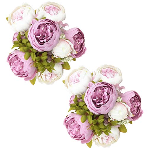 Fule 2 Pack Large Artificial Peony Silk Flower Bouquets Arrangement Wedding Centerpieces (Light Purple) - color: Light Purple X2