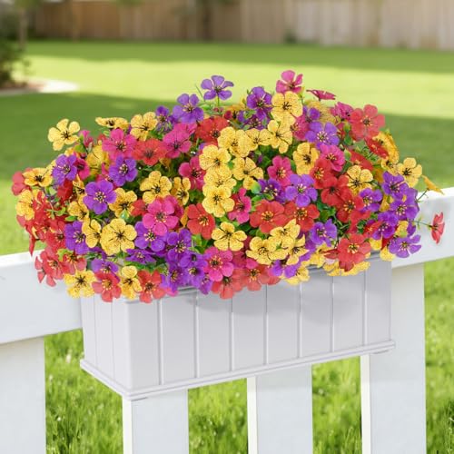 Lifewit Artificial Flowers for Outdoor Indoor, 12 Bundles Plastic Fake Flowers Daisy with Eucalyptus Leaves for Home Garden Decor, Porch, Window Box(Mix for Fuchsia Purple Yellow Red) - color: 4 Mix Color(fuchsia Purple Yellow Red)