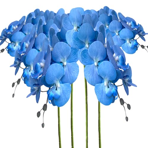 Artificial Phalaenopsis 4 Pcs Artificial Flowers Artificial Orchid Flowers Stem Fake Plants for Décor (Blue) - color: Blue