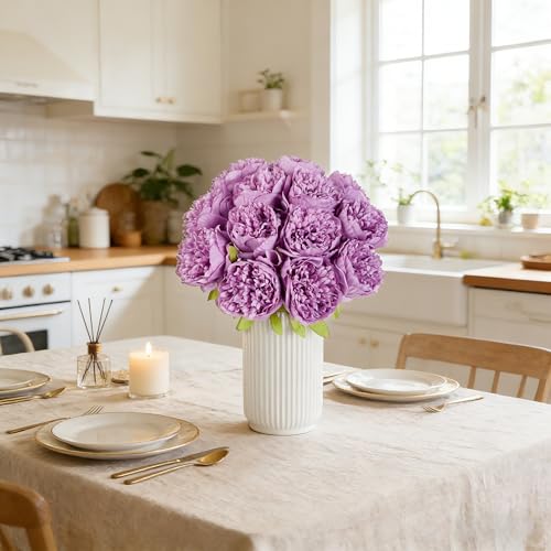 SITUMEIZI 10PCS Artificial Peony Flowers, Real Touch Fake Silk Bouquet with Stems for Home Mothers Day Wedding Party Centerpieces Table Decoration Indoor(Purple) - color: Purple