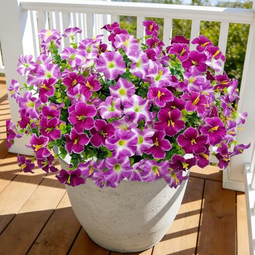 Artificial Flowers for Outdoors Decoration, 12 Bundles Fake Silk Morning Glory with Faux Plastic Eucalyptus UV Resistant for Outside Front Door Porch Planters Patio Garden Decor (MultiColor 3) - color: Multicolor 3