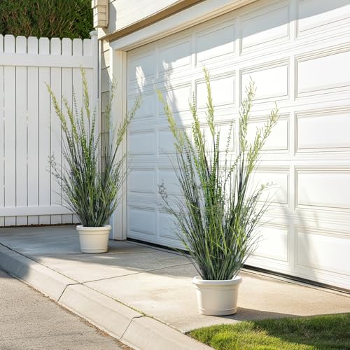 2 Pack Faux Plastic plantas Synthetic Pampas Grass Indoor Outdoor Realistic Floor Plants Lifelike Artificial Cattail Reed Grass for Home Office Wedding Front Fake Grass Decor Housewarming Gift - color: Green, size: 4FT