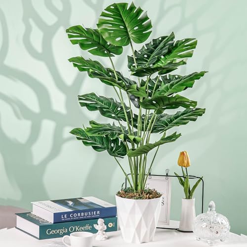 Der Rose 28" Tall Fake Plants Large Artificial Monstera Faux Potted Plants Indoor with White Pot for Home Office Living Room Decor