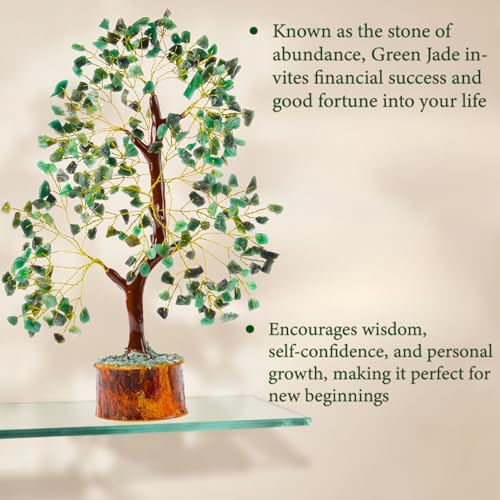 ANAYA AGATE Green Jade Crystal Trees for Home Decor, Office Desk Decoration, Chakra Healing Crystals and Stone for Positive Energy, Money, Good Luck, Tree of Life Spiritual for Women and Mom - color: Green Jade Golden Wire