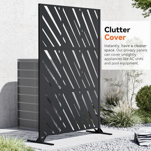 Modern Shade 4x6 FT Metal Privacy Screen with Artistic Modular Designs Decorative Patio Privacy Fence & Garden Divider, Freestanding Outdoor Metal Fence Panel, Weather-Resistant (Slant Linea) - size: 1 Panel (Slant Linea)