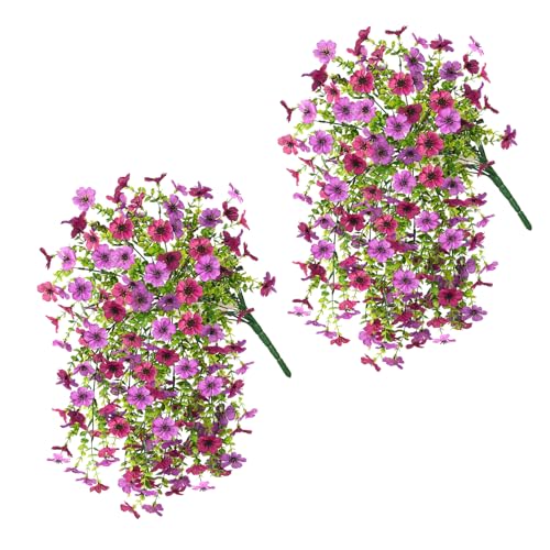 ZFProcess Artificial Hanging Flowers for Outdoors Spring Decoration, 2PCS Silk Fake Daisy Realistic Outdoor Flowers UV Resistant Porch Patio Window Yard Decor(Light Purple Red) - color: Light Purple Red