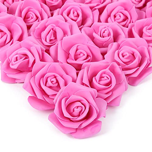 IPOPU Artificial Rose Flower Heads, 100pcs Real Looking Hot Pink Foam Fake Roses for DIY Wedding Baby Shower Centerpieces Arrangements Party Tables Home Decorations (Hot Pink, Stemless) - color: 100pcs Hot Pink