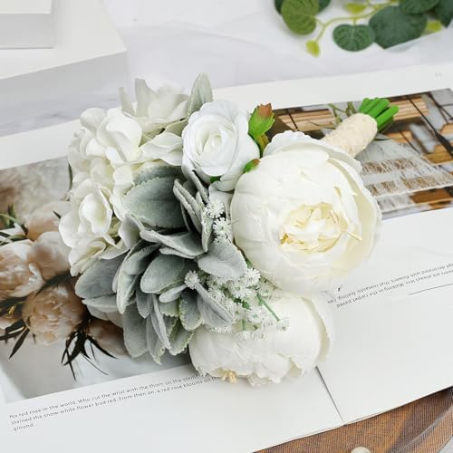 White Pre-Made Bridesmaids Bouquets Set of 4-7 inch Small Rustic Aritificial Flower Bouquet for Wedding Marriage Proposal Decor - color: White, size: Set of 4 Bouquets