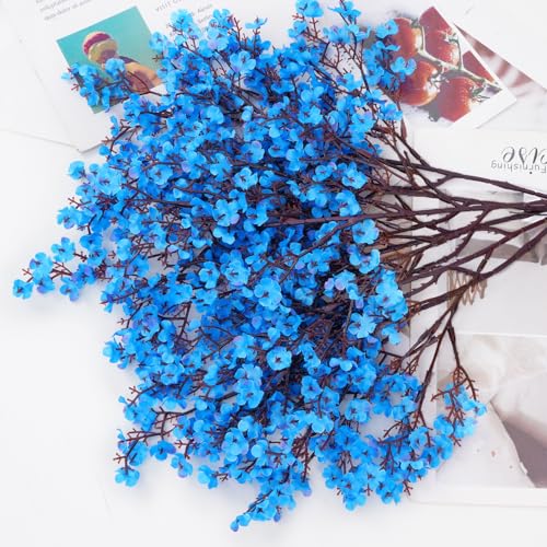 Yastouay Blue Fake Flowers Artificial Flowers, 10 Pcs Real Touch Silk Flowers Faux Artificial Flowers for Decorations, Babys Breath Flowers Bulk for Spring Decor Floral Arrangement - color: Blue, size: 10 Pcs