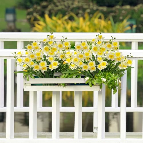 SNAIL GARDEN 2 Bunches 42 Heads Artificial Daffodils, 58cm/22 Long Stem Artificial Spring Flowers,Faux Daffodils for Home Garden Office Wedding Party Easter Decorations (White&Yellow)