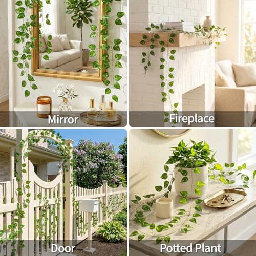 suddus 1 Pack 33 Feet Artificial Pothos Leaves Plants Fake Vines Greenery Hanging Garland Faux Foliage for Home Bedroom Office Wedding Wall Staircase Garden Decor - color: Pothos, size: Fake Vines-1 Pack