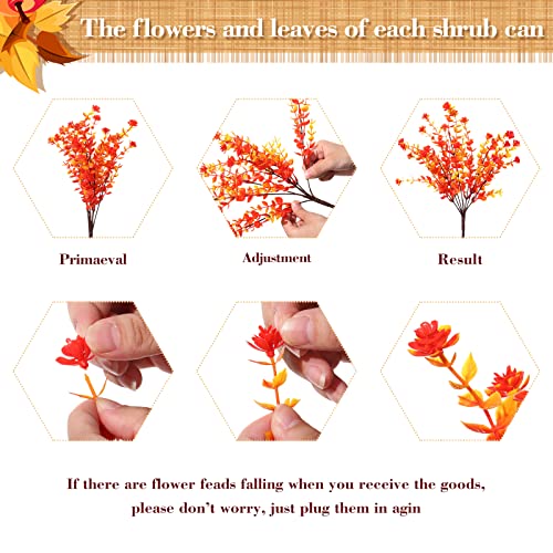 Geosar 24 Bundles Fall Artificial Flowers UV Resistant Artificial Outdoor Plants Yellow Orange Faux Flowers Decorations for Home Garden Porch Wedding Autumn Decor