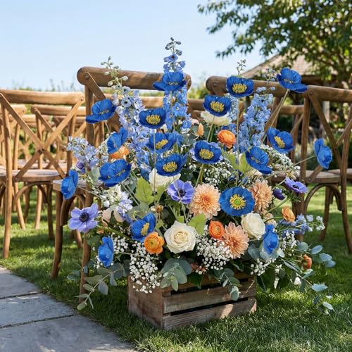 10 Pcs Artificial Poppy Flowers with 40 Heads Lifelike Silk Fake Poppies for Vase Faux Poppies with Stem for Spring Wedding Home Table Centerpiece Baby Shower Veterans Day Decor (Royal Blue) - color: Royal Blue