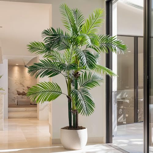Erimda 6.2FT Artificial Phoenix Palm Tree Artificial Plants Indoor Outdoor Large Faux Coconut Silk Palm Tree Tropical Fake Tree Faux Sago Palm Plant for Modern Farmhouse Yard Outside Patio Poolside - color: Golden Cane Palm Tree, size: 6.2FT