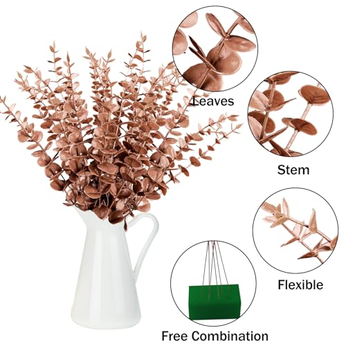 FEQO 36 Pcs Artificial Eucalyptus Stems Dark Brown Leaves Faux Eucalyptus Stems Branches 15 inch for Wedding Bouquet Home Deco - color: Dark Brown, size: 36 pcs