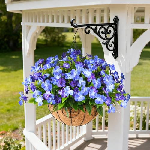 Artificial Impatiens Flowers for Outdoors, 6 Bundles Silk Fake Flowers for Spring Summer Decoration, UV Resistant Faux Plants Plastic Bouquet for Home Planter Porch Patio Yard Decor(Double Blue) - color: Double Blue