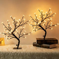 PEIDUO Set of 2 Lighted Cherry Blossom Tree, Light up Bonsai Tree for Christmas Decorations, Warm White Lights Plug in Adapter, Tabletop Night Light Artificial Tree for Indoor Bedroom Living Room - style: 2PK Cherry Blossom Tree