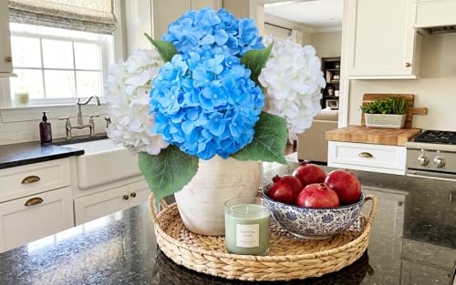 2Pcs White/ 4Pcs Blue 20" Hydrangea Artificial Flowers Silk Large Faux Floral Lifelike for Office Party DIY - color: White/Blue